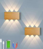 Akumuliatorinis sieninis šviestuvas su jutiklinio valdymo jungikliu LED magnetinis akumuliatorinis sieninis šviestuvas 5200 mAh belaidis sieninis šviestuvas 3 ryškumo lygiai idealiai tinka palėpėje, prieškambaryje, miegamajame (2 vnt., mediena)