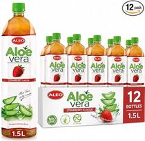 ALEO 12 x 1,5 l aukščiausios kokybės braškių ir alavijo gėrimas – natūralus, be konservantų, be dirbtinių dažiklių, apdovanotas „Superior Taste Award 2025“ apdovanojimu