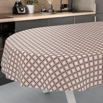 Aliejinė staltiesė, skalbiama, aliejinė staltiesė, sodo staltiesė, lauko, vidaus, ovali, 240 x 140 cm, nupjautais kraštais, languota smėlio spalvos