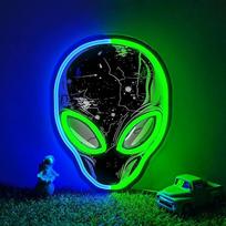 Alien Neon Light for Wall Decoration, LED Cyberpunk Sci-Fi UV dizainas USB maitinamas pakabinamas signalas su reguliatoriumi, skirtas paauglių kambariui, žaidimų kambariui, barui, žaidimų kambariui