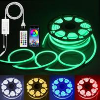 ALITOVE 15 m neoninė LED juosta, 230 V, lanksti RGB LED juosta lauko naudojimui su programėle / nuotolinio valdymo pultu, IP65 atsparumas vandeniui, šviesos vamzdis su sinchronizavimu su muzika, skirta namų žaidimų kambario bei vidaus ir lauko dekoravimui