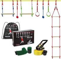 ALPIDEX Ninja Line, vaikiška virvė, kliūčių rinkinys, gimnastika, žiedai, virvės mazgo sūpynės, laipiojimo kopėčios, priedai, išplečiamas karių parkas