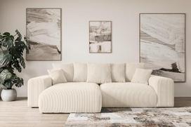 ALTDECOR "Eskar-L" kampinė sofa su miego funkcija ir lovos dėže, kampinė sofa, L formos sofa lova, išskleidžiama gyvenamojo kraštovaizdžio sofa lova, sofa Eskar-L, 266 x 176 x 72 cm, smėlio spalvos