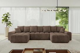 ALTDECOR ENIL-U kampinė sofa su miego funkcija, U formos, 401 x 189 x 68 cm, ruda | Kampinė sofa-lova, kampinis sofos komplektas, svetainės sofa
