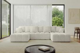 ALTDECOR Lonli-U kampinė U formos sofa su miego funkcija ir lovos dėže, kampinė sofa, L formos sofa-lova, išskleidžiama gyvenamojo kraštovaizdžio sofa-lova, sofa-lova, 342 x 175 x 88 cm, šviesiai pilka