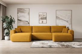ALTDECOR ORRO-U kampinė sofa su miego funkcija ir lovos dėže, kampinė sofa, U formos, universali, kairė/dešinė sofa lova, išskleidžiama svetainės sofa lova, 362 x 145 x 83 cm, garstyčių geltonos spalvos