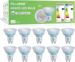 ALUSSO A klasės GU10 LED šiltai balta lemputė, 3 W 550 LM 2700 K lemputė, taškinė GU10 taupioji lemputė, pakeičia 60 W halogeninę lempą, spindulio kampas 120°, LED šviesos centras, nestabdoma lemputė, 10 vnt.