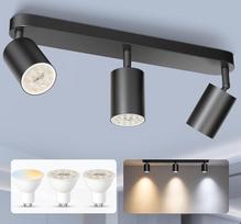 ALUSSO LED lubinis prožektorius su 3 lemputėmis, įskaitant GU10 lemputę | 5 W, 1800 lm, 3CCT, nuimamas GU10 sieninis prožektorius, juodos spalvos, 1 vnt. rinkinys