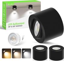ALUSSO LED montuojamasis šviestuvas, juodas, 6 W, 540 lm, reguliuojamo ryškumo, 3 vnt. rinkinys, 3CCT lubiniai šviestuvai | 3000 K/4000 K/6500 K reguliuojama spalva, 38°/120° kampas, 30° pasukamas, keičiami LED moduliai, Ø80x50 mm, 230 V be transformatori