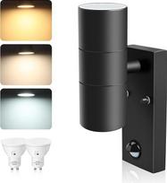 ALUSSO LIGHTING LED sieninis šviestuvas su PIR judesio jutikliu Nerūdijančio plieno aukštyn žemyn lauko šviestuvas Vidaus sieninis šviestuvas, įskaitant 2x 8W GU10 lemputes 750LM 3000K/4000K/6000K, lauko šviestuvas IP65, atsparus vandeniui, juodas