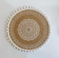 AMDXD „Boho“ apvalūs stalo servetėlių rinkinys (6 vnt.), lininės Kalėdų stalo servetėlės su vintage gėlių raštu ir rutuliukais, užtikrinančiais neslydimą, Kalėdų stalo servetėlės, smėlio, geltonos ir baltos spalvos, skirtos virtuvei, namams ir restoranams