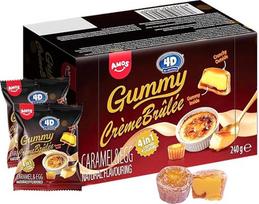 AMOS „Crème Brûlée“ – traškūs ir minkšti guminukai, supakuoti po vieną, 240 g | Sukurti pagal „Crème Brûlée“ receptūrą, su karamelės ir vanilės natomis, mini desertų formelėse, puikiai tinka biurui, vakarėliams ir kaip nedideli suvenyrai