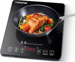 AMZCHEF indukcinė kaitlentė su 1 lėkšte, 2000 W vienguba indukcinė kaitlentė su plonu dizainu, 10 galios lygių ir temperatūros nustatymų, apsauginiu užraktu