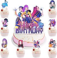 Animacinių filmų torto puošyba gimtadienio vaikams, 24 vienetų Cupcake Toppers ir 1 gabalas Happy Birthday Cake Decko, Anime torto puošyba berniukams mergaitėms Vaikų gimtadienio šventės dekoravimo reikmenys