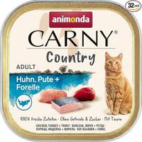 animonda Carny Adult Country Cat Food, šlapias maistas katėms praktiškame dubenėlyje su vištiena, kalakutiena ir upėtakiu, 32 x 100 g
