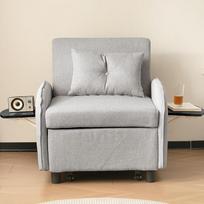 ANIROY 3-in-1 sofa-lova, miegamojo kėdė su lovos funkcija, viengulė lova, dienos lova, sofa-lova su sulankstomais arbatos staliukais svetainei, miegamajam, svečių kambariui (šviesiai pilka)