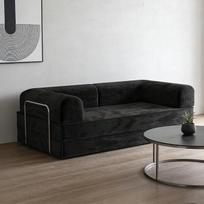 Ant grindų statoma sofa su miego funkcija, išskleidžiama sofa-lova, sulankstomas čiužinys, modulinė, su plieniniu rėmu, „Cord“ sofa su plaunamais ir nuimamais apvalkalais – puikiai tinka kaip kasdienio naudojimo lovos pakaitalas (juoda) Ilgis: 150 cm