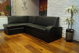 Antalija 2 Papildoma natūralios odos kampinė sofa 164 x 245 cm kampinė kairioji sofa-lova su lovos funkcija ir lovos dėže Juoda natūralios odos kampinė sofa