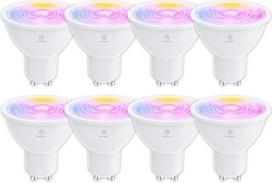 ANTELA Alexa lemputė Gu10 4,5 W 350 LM išmanioji WLAN LED RGB reguliuojamo ryškumo lemputė, šilta balta / šalta balta šviesa (2700 K - 6500 K), programėlės valdymas suderinamas su "Google Home", 40° spindulio kampas, 8 vnt.