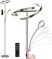 ANTENLICHT KAKA Dimmable LED Floor Lamp, sidabrinis grindų šviestuvas, 20 W su lanksčia 7 W skaitymo lempa, modernus lubų prožektorius su nuotolinio valdymo pulteliu ir 4 spalvų temperatūromis, skirtas svetainei, miegamajam, biurui, viešbučiui