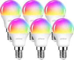 ANWIO 5 W išmaniosios E14 LED lemputės, šiltai balta ir šaltai balta, 470 lm, reguliuojamo apšvietimo lemputė, įvairiaspalvė, lašelinė, "WiFi" LED lemputės, suderinamos su "Alexa" ir "Google Home", be koncentratoriaus, 6 vnt.