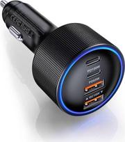 ANYKON 165 W USB-C cigarečių degiklis, 4 prievadų 100 W ir 65 W PD+QC automobilinis įkroviklis, 12 V/24 V greitasis automobilinis įkroviklis, skirtas „MacBook Pro“/„Air“, „iPhone“ 17/16/15 serijos, „Samsung Galaxy S25“/„S24“, „iPad Pro“