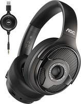 AOC belaidės ausinės televizoriui, belaidės ausinės su televizoriaus siųstuvu | „Bluetooth“ ausinės su 48 valandų baterijos veikimo trukme, „Plug & Play“ funkcija, be garso vėlavimo, belaidės ausinės vyresnio amžiaus žmonėms, juodos spalvos