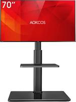 AOKCOS TV stovas TV grindų stovas 32-70 colių televizoriams iki 40 kg, TV stovas su 2 pakopų lentynomis, reguliuojamas TV stovo aukštis, pasukamas pakreipimas, maks. VESA 400 x 400 mm (juoda)