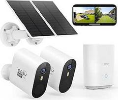 aosu 3K 5MP UHD lauko stebėjimo kamera Saulės baterija 2 kamerų rinkinys su aosuBase 32GB vietinė atmintis Nereikalingas ABO PIR asmens aptikimas Spalvotas naktinis matymas su priekiniu žibintu 2 krypčių 166° platus kampas IP66
