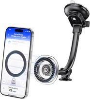 APPS2Car Magnetinis automobilinis mobiliojo telefono laikiklis "MagSafe", ilgas rankovės siurbimo puodelis priekiniam stiklui ir prietaisų skydeliui, itin stiprus magnetas, reguliuojamas viena ranka, "iPhone 17/16/15/14/14/13/12" + metalinis žiedas