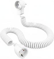 Apsauginis spiralinis prailginimo laidas, 0,8 m – 2 m, elastingas spiralinis laidas su papildoma rozete (230 V/16 A), PVC prailginimo laidas, IP20, baltas