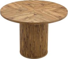 Apvalus 100 cm valgomojo stalas 4-6 žmonėms, MDF, tvirtas 4 segmentų stalviršis, medžio išvaizdos, modernus virtuvės stalas valgomajam ir mažoms erdvėms (MDF + metalas, medis)