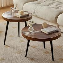 Apvalus kavos staliukų rinkinys sofai, miegamajam, biurui, su paklode Nesting Table Round Natural Finish Nordic Style