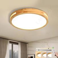 Apvalus medinis lubų šviestuvas, skersmuo 40 cm, LED lempa su šviesos reguliatoriumi, natūralaus medžio, su nuotolinio valdymo pultu, 3000 K – 6000 K, 30 W, su išilginėmis išpjovomis šonuose, miegamasis, svetainė, darbo kambarys, vaikų kambarys, virtuvė,