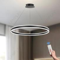 Apvalus modernus LED pakabinamas šviestuvas, 1 juodas žiedinis šviestuvas, su nuotolinio valdymo pulteliu, 3000 K - 6000 K lubų apšvietimas, reguliuojamas aukštis, fojė, svetainė, miegamasis, valgomasis (skersmuo 80 cm)