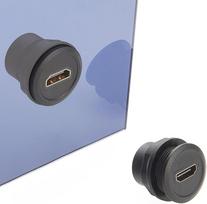 Apvalus skydelio montavimo jungiklis HDMI „Through“ (su praėjimu) – HDMI „vyriškas“ į „moterišką“ skydelio montavimo jungtis, 4K, 60 Hz, pertvarinis adapteris, 1 vnt. pakuotėje