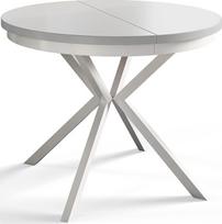 Apvalus stalas 90 cm / 170 cm Mountain | Sulankstomas stalas | Virtuvės stalas | Valgomasis stalas | Valgomasis stalas | Svetainės stalas | Kambario stalas | Modernus stalas | Baltos metalinės kojos | Išskleidžiamas | Baltas