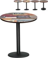 Apvalus valgomojo stalas 4 sėdimoms vietoms φ70 cm pramoninis virtuvės stalas su geležinėmis kojomis Bistro stalai/valgomasis/gyvenamasis kambarys (ruda/juoda, medinės grindys)