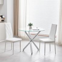 Apvalus valgomojo stalas su 2 valgomojo kėdėmis, valgomojo komplektas su 2 kėdėmis, stiklinis valgomojo stalas, apvalus stiklinis stalas, 90 cm (Flannel White #2, 90 cm stiklinis stalas su 2 sėdėjimo vietomis)