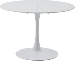 Apvalus valgomojo stalas, 110 cm, „Mid-Century Modern“ stiliaus valgomojo stalas su MDF stalviršiu ir pjedestalo pagrindu, baltas