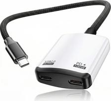 AR akinių adapteris, USB-C į AR akinių įkrovimo keitiklis, 100 W PD greitojo įkrovimo „Type-C“ Y-formos skirstytuvo kabelis, 8K @ 60 Hz vaizdo išvestis, įkrovimo ir žaidimų centras, skirtas „Xreal“, „Viture“, „Rayneo Air 4 Pro“