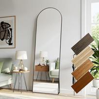 Arch Full Body veidrodis 44 x 146 cm išlenktas stovintis veidrodis Aliuminio rėmas Klasikinis pilkas medžio vaizdas Sieninis pasviręs grindų veidrodis kaip veidrodis, skirtas gyvenamajam kambariui, prieškambariui, miegamajam