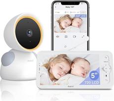ARENTI kūdikių monitorius su kamera ir programėle 2K/3MP, 5 colių "WiFi" vaizdo monitorius PTZ 355°, automatinis sekimas, fotografavimo aptikimas, temperatūros ir drėgmės jutiklis, IR naktinis matymas, suderinamas su "Alexa
