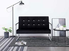 ARKEM 2 sėdimų vietų sofa su porankiais Juoda chromo ir aksomo modulinė sofa Jaunimo sofa Meilės sėdynė Dviejų vietų sofa Maža
