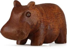 ART-CRAFT Rankomis išdrožtas begemotas iš suaro medžio, maža medinė figūrėlė, 8 cm, mini dekoratyvinis begemotas svetainei, gyvūno figūrėlė iš masyvios natūralios medienos, dovanos idėja dekoratyvinių daiktų mėgėjams
