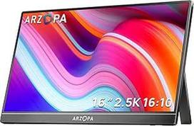 ARZOPA 2.5K nešiojamasis monitorius, 16 colių 2560 x 1600 HDR 500nits 8bit QHD USB-C HDMI nešiojamojo kompiuterio monitorius, 16:10 IPS apsaugantis akis išorinis antrasis ekranas "Mac" kompiuteriui, telefonui, PS4/5 "Xbox Switch" (Z1RC)