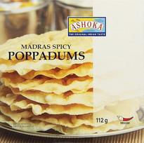 ASHOKA Poppadums aštrūs lęšių miltai "Madras Spicy" (1 x 112 g)