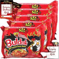 Asiafoodland Samyang Buldak Ramen rinkinys, 2 x aštrūs, dvigubai aštresni ugniniai vištienos makaronai iš Pietų Korėjos, su iššūkio ir recepto kortele, 5 vnt. (5 x 140 g)