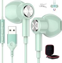 ASKUBSKU Magnetinės lengvos žaidimų ausinės, USB, nešiojamojo kompiuterio ausinės su triukšmo apsauga ir garso valdymu, ausinės su mikrofonu ir kabeliu, skirtos tiesioginei transliacijai PS4 PS5 biure,