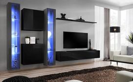 ASM sieninis rinkinys - Switch XVI - 2 LED vitrinos - 2 kvadratinės vitrinos - 1 televizoriaus suoliukas - 1 lentyna - Juoda ir grafito spalvos - 1 modelis